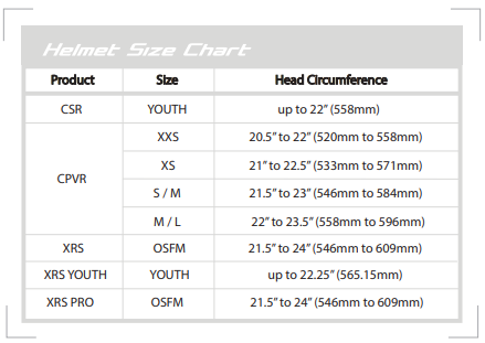 Cascade Helmet Size Chart